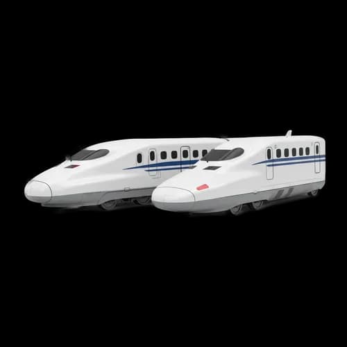 Two modern white high speed bullet trains side by side JPG Image