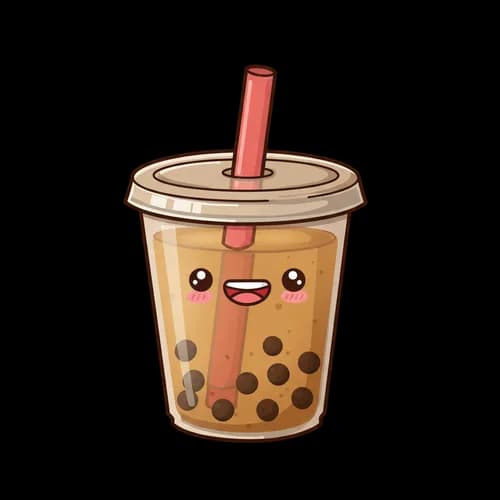 Cute pixel art bubble tea with tapioca pearls