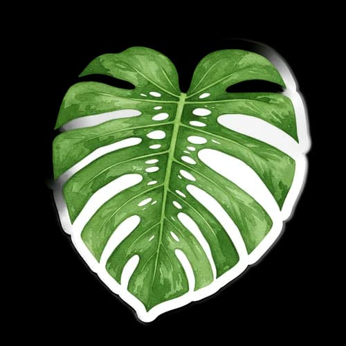 Green monstera leaf shaped like a heart illustration
