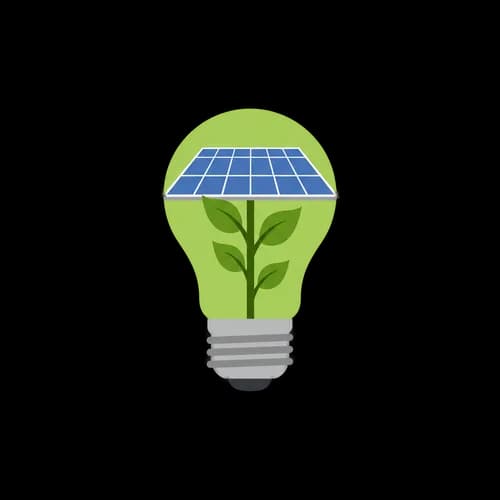 Light bulb with solar panel and green plant inside