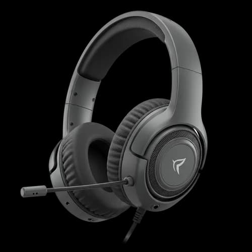 Black gaming headphones with microphone for computer audio