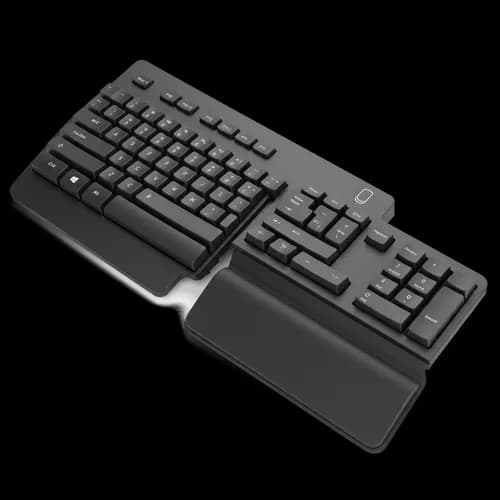 Black ergonomic split computer keyboard for typing