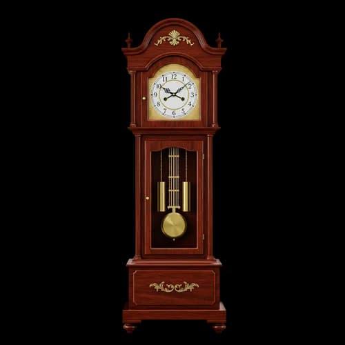 Classic wooden grandfather clock with golden pendulum