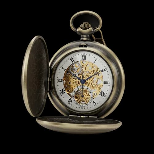 Vintage bronze pocket watch with an open gear mechanism