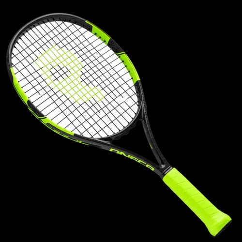 Modern black and neon green tennis racket for sports