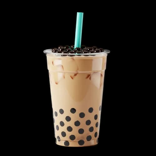 Teh susu dengan mutiara tapioka hitam dan sedotan teal unduh gratis