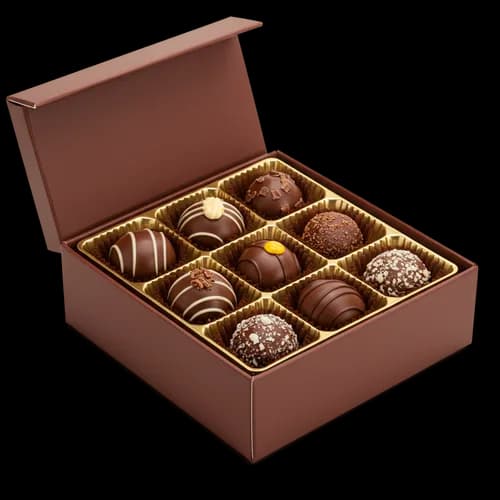 Box of assorted dark chocolate truffles for gift