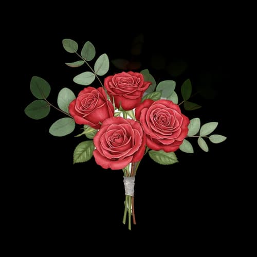 Beautiful bouquet of red roses with green leaves