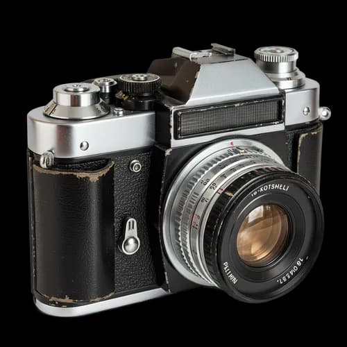 Vintage analog film camera in black and silver
