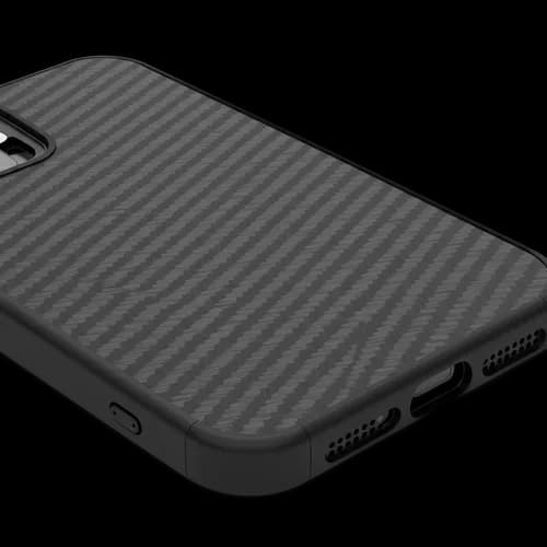 Black smartphone with striped texture protective case