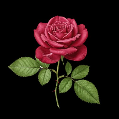 Beautiful blooming red rose flower with green leaves