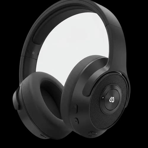 Modern black wireless over ear headphones for music