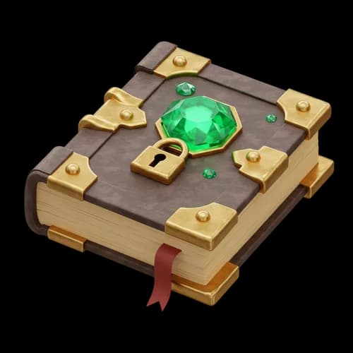 Old magic book with gold lock and green emerald gem