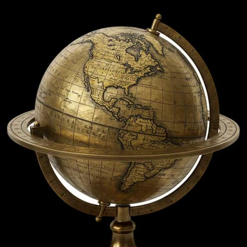 Vintage brass world globe on a desk stand