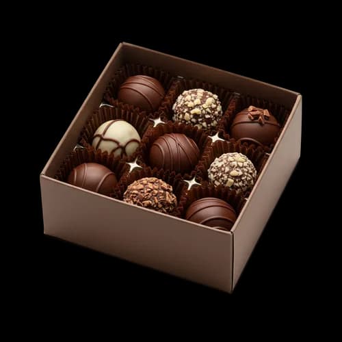 Assorted chocolate truffles in a brown gift box