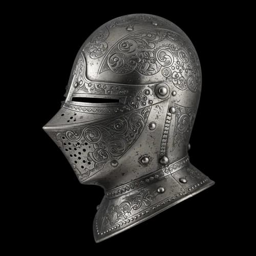 Old metal knight helmet with visor