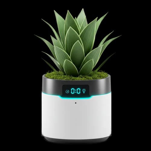 Small green succulent plant in a modern smart flower pot