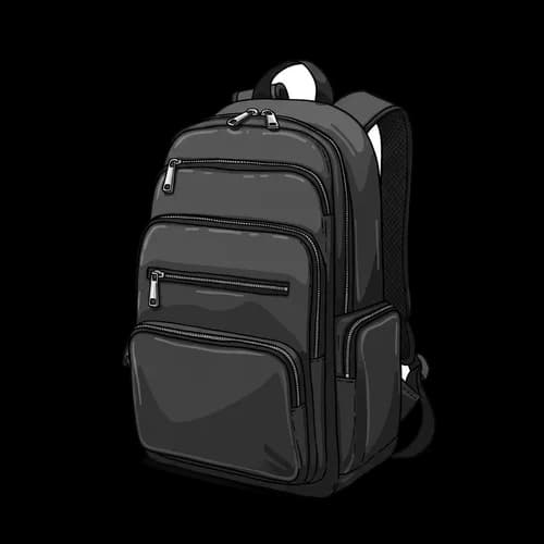 Black travel backpack with many pockets for school or work