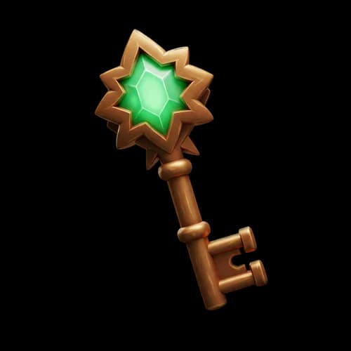 Vintage bronze key with a glowing green star gem