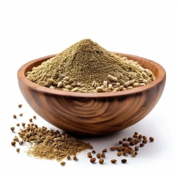 1. Ultra Realistic Fenugreek Seed Whole Form And Ground Powder Displayed Togethe