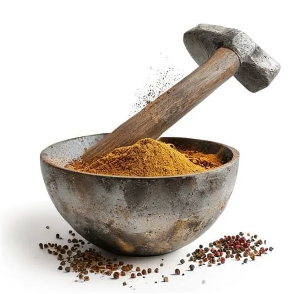 109. Ultra Realistic Mace Whole Form And Ground Powder Displayed Together In Art