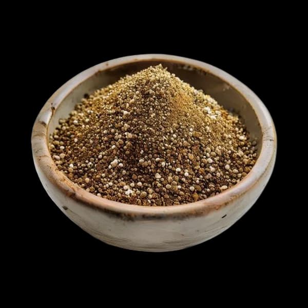 Ultra Gerçekçi Ajwain Bütün ve Öğütülmüş Toz Seramik Kasede - 8K HD PNG