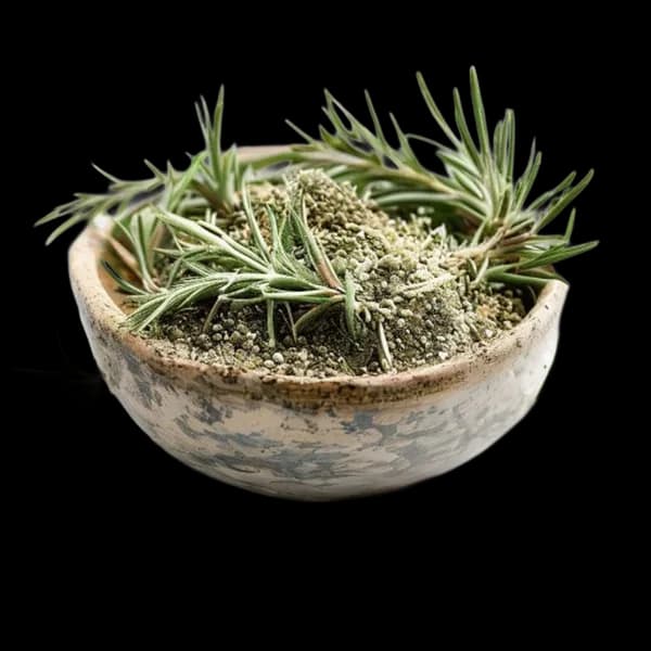 139. Ultra Realistic Rosemary Whole Form And Ground Powder Displayed Together In
