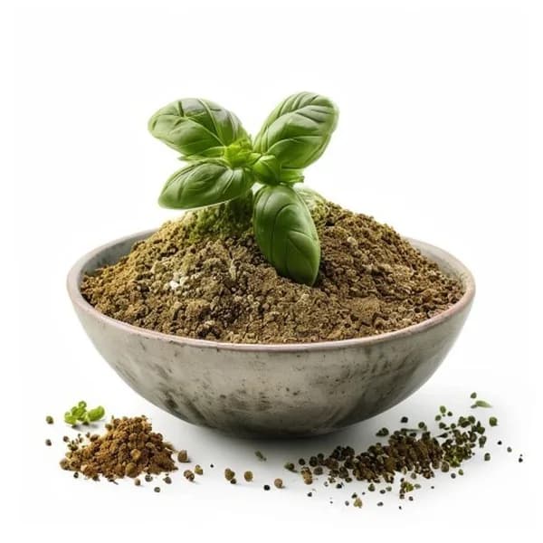 142. Ultra Realistic Basil Whole Form And Ground Powder Displayed Together In Ce