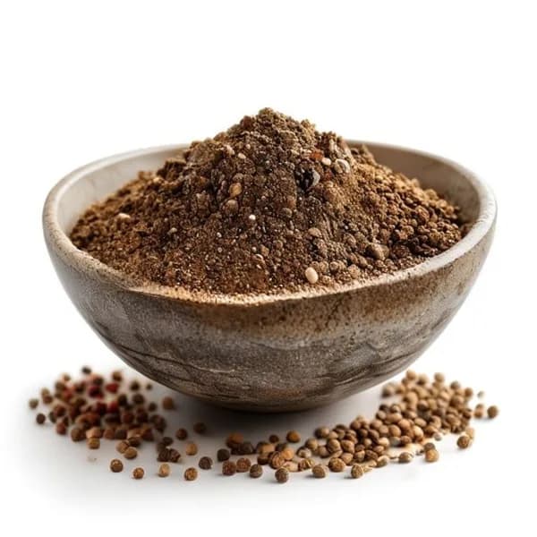 147. Ultra Realistic Nigella Seed Whole Form And Ground Powder Displayed Togethe