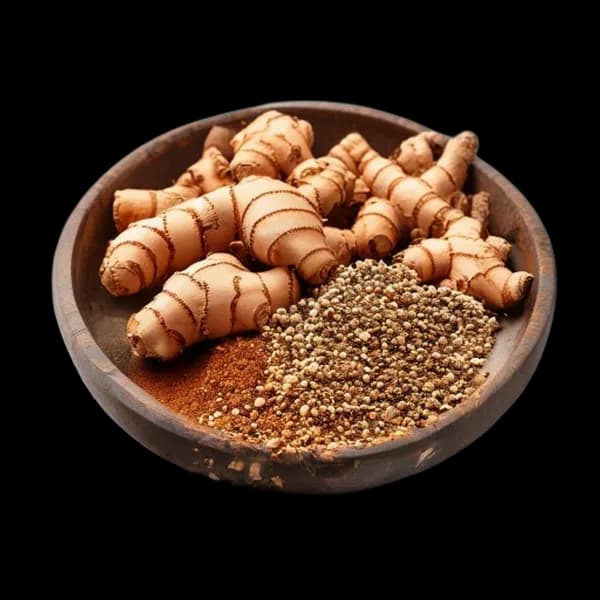 18. Ultra Realistic Dry Ginger Whole Form And Ground Powder Displayed Together I