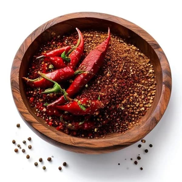 20. Ultra Realistic Kashmiri Chili Whole Form And Ground Powder Displayed Togeth