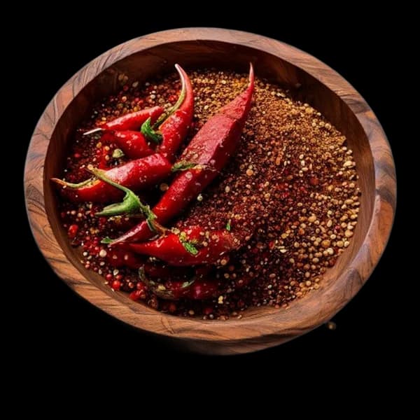 20. Ultra Realistic Kashmiri Chili Whole Form And Ground Powder Displayed Togeth