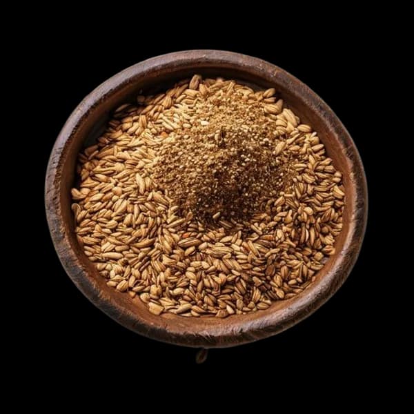 Hạt Caraway Siêu Thực: Nguyên hạt & Bột trong Bát Mộc mạc, 8K HD