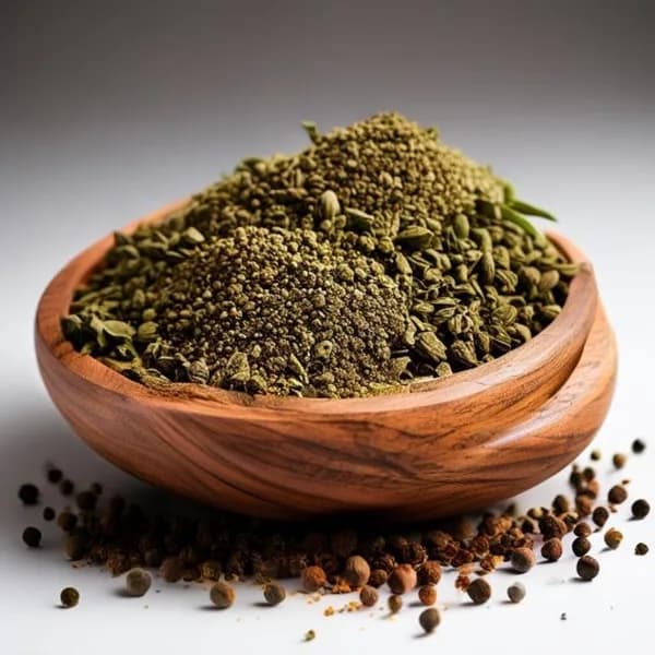 Cardamomo Nero Ultra Realistico: Intero e Macinato in Ciotola di Legno, 8K HD