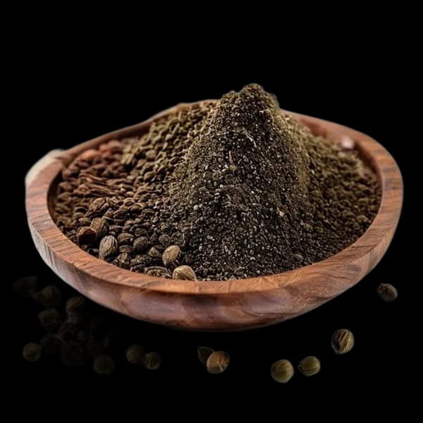 Cardamomo Nero Ultra Realistico: Baccelli Interi e Polvere Macinata in Piatto di
