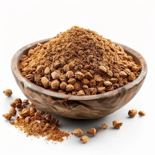 58. Ultra Realistic Nutmeg Whole Form And Ground Powder Displayed Together In Ru