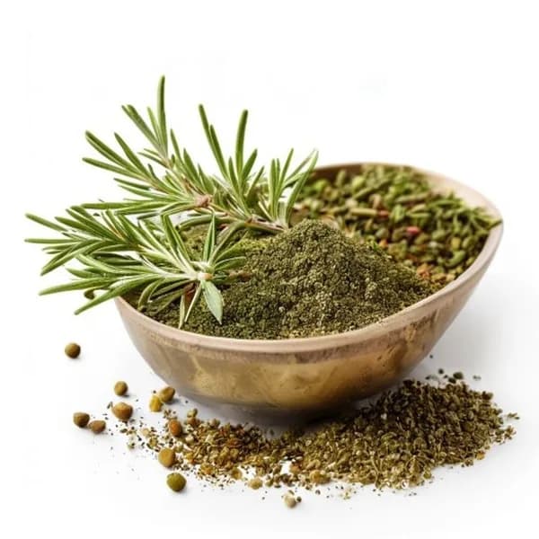 89. Ultra Realistic Rosemary Whole Form And Ground Powder Displayed Together In