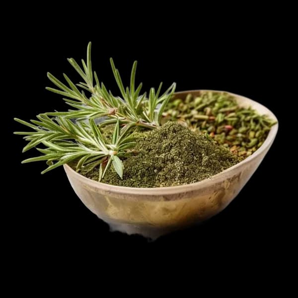 89. Ultra Realistic Rosemary Whole Form And Ground Powder Displayed Together In
