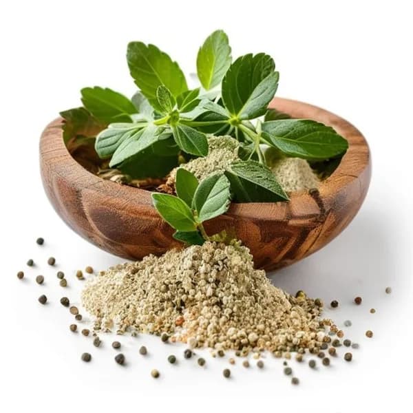 Oregano Ultra Realistis: Utuh & Bubuk dalam Mangkuk Kayu, 8K Transparan