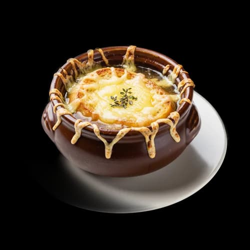 Classic French Onion Soup Melted Gruyere Cheese Ceramic Transparent JPG Image