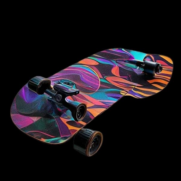 Commercial Product Photography Of A Premium Carbon Fiber Skateboard, Vibrant Cus