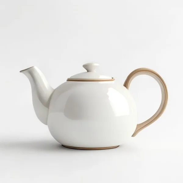Tetera de Porcelana Blanca Mate de Lujo con Mango de Madera Minimalista
