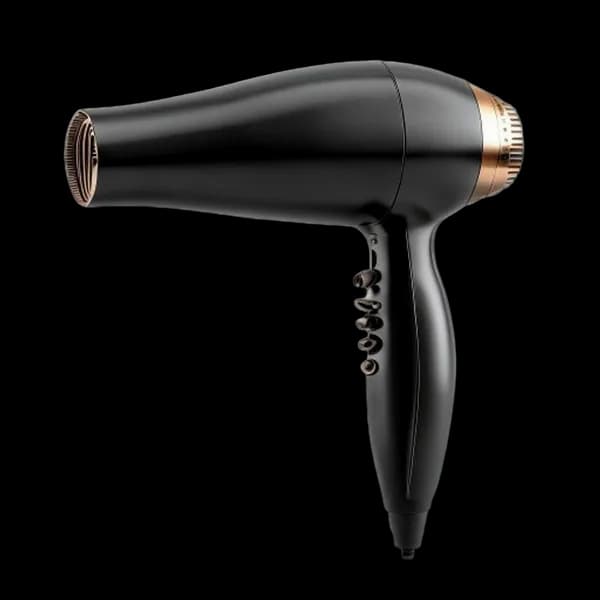 Detailed 3D Model Of A High-End Professional Hair Dryer, Sleek Matte Black Body,