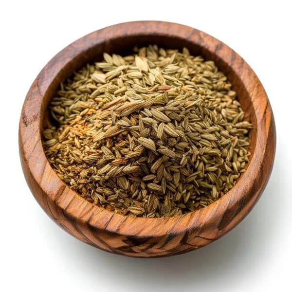Export Quality Fennel Seed Whole Spice And Fine Powder In Wooden Bowl Macro Text