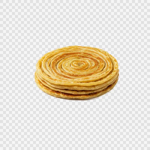 Roti Paratha Berlapis Renyah Emas Goreng di Piring Transparan PNG