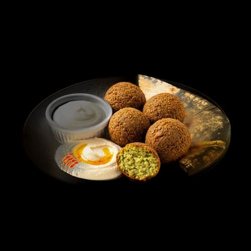 توپکهای فلافل تازه، حمص و نان پیتا (خاورمیانه) تصویر شفاف