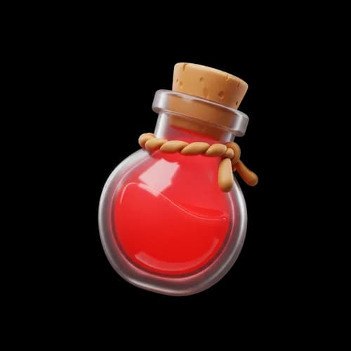 Small glass potion bottle with red liquid and cork stopper