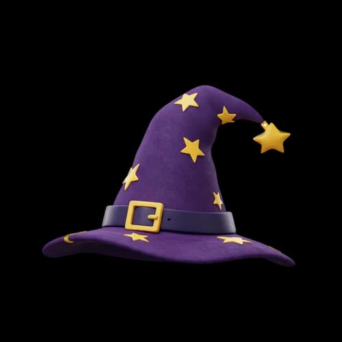 Purple wizard hat with gold stars and buckle