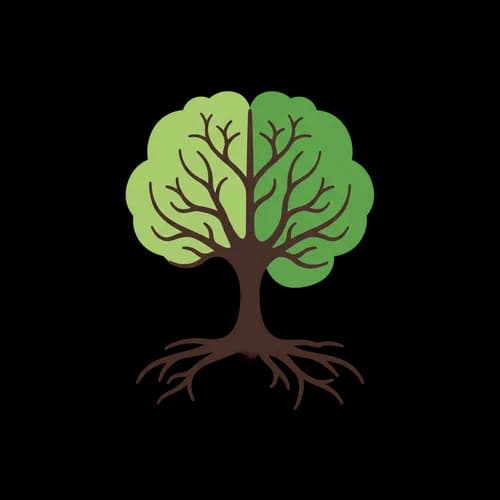 Pixel art tree icon with roots and green leaves