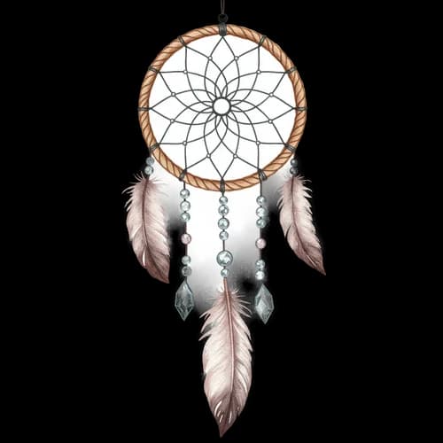 Watercolor dream catcher with feathers and beads